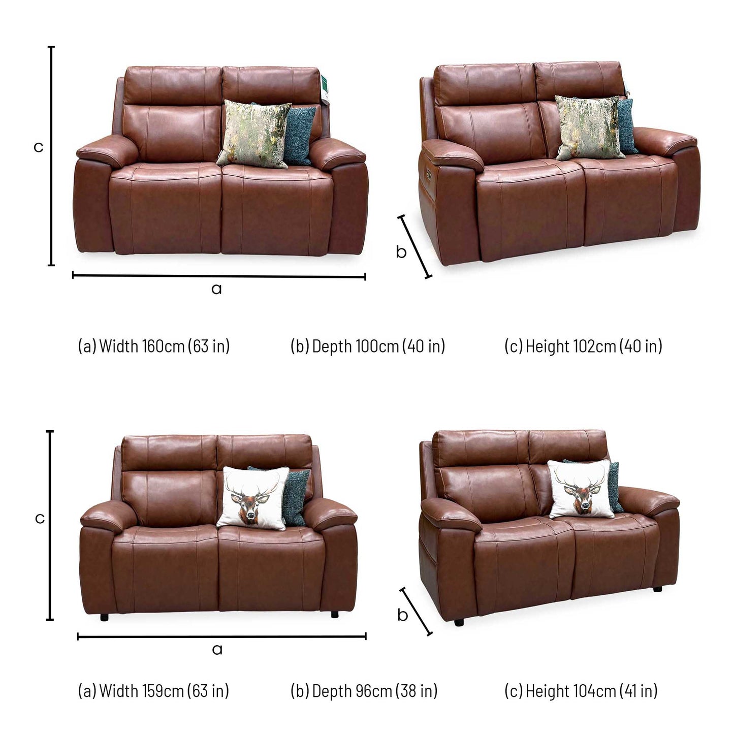 ‘Aero’ Butterscotch Cat-60 07 Brown Leather Set: 2 Seater Power Recliner with Power Headrests and Heated Seats + 2 Seater Standard Sofa Set