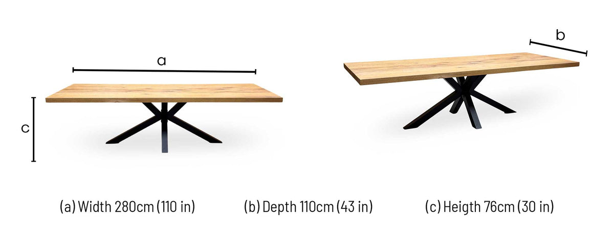 Bodahl Terra 1 Oiled Solid Oak Straight Top 280cm Dining Table with Metal Star Base – view 9