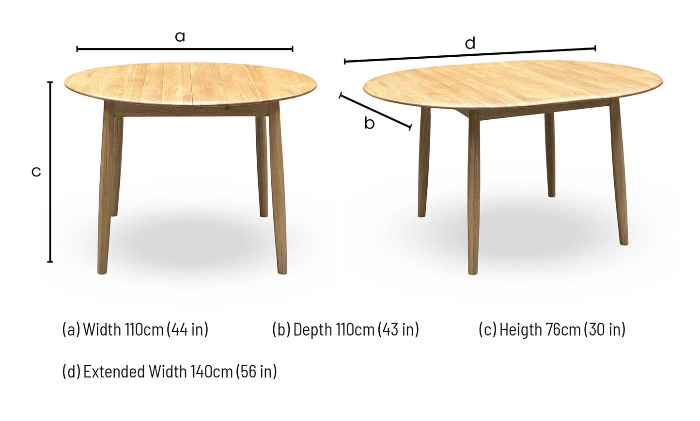 ‘Stockholm’ Light Oak Solid Oak Round Extending Dining Table