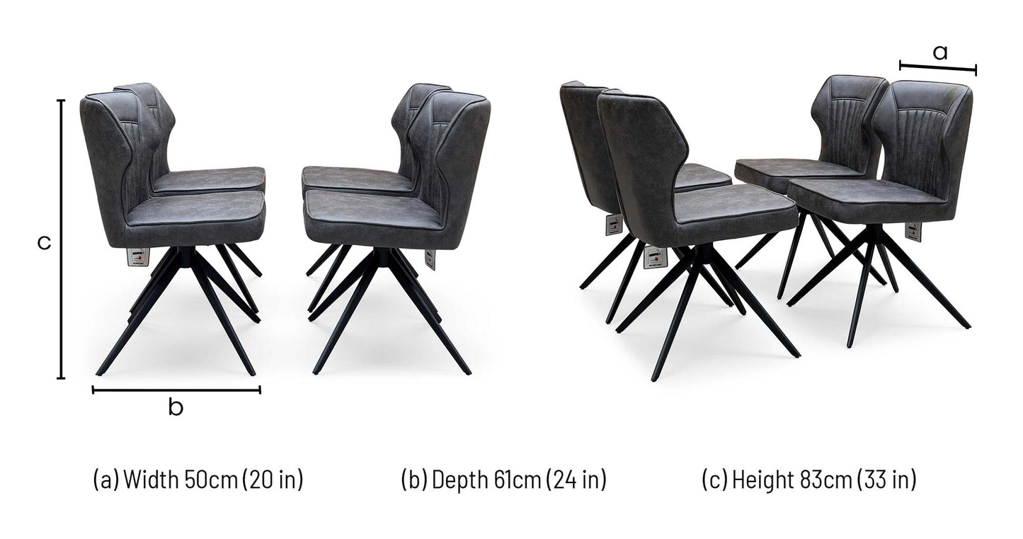 ‘Jayden’ Dark Grey Faux Leather Set of 4 Swivel Dining Chairs