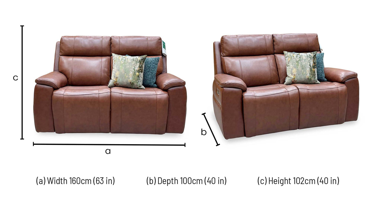 ‘Aero’ Butterscotch Cat-60_07 Brown Leather 2 Seater Power Recliner Sofa with Power Headrests and Heated Seats