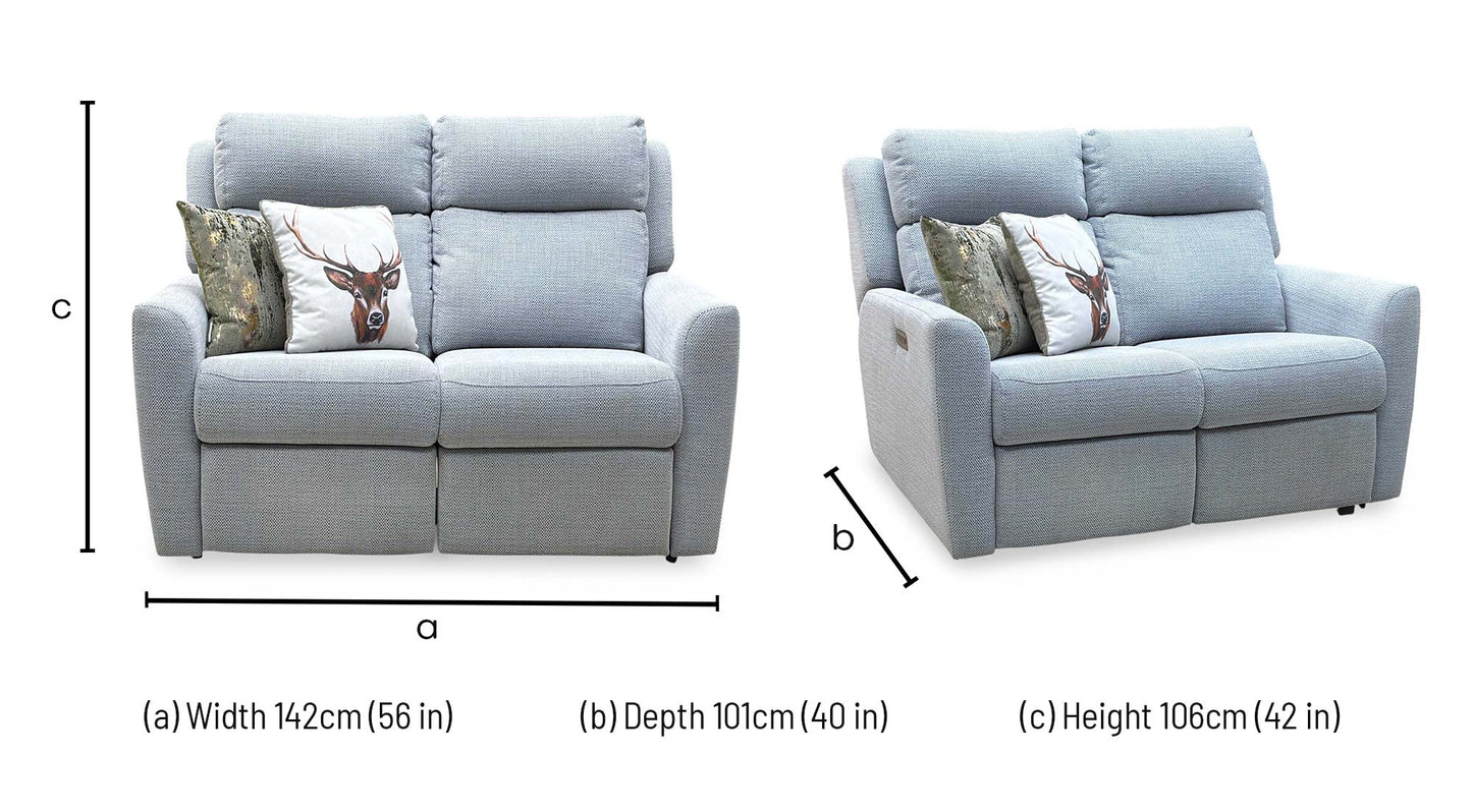 G Plan ‘Wren’ A181 Lagoon Cobalt Silver Fabric 2 Seater Power Recliner Sofa with Power Headrests and Power Lumbar