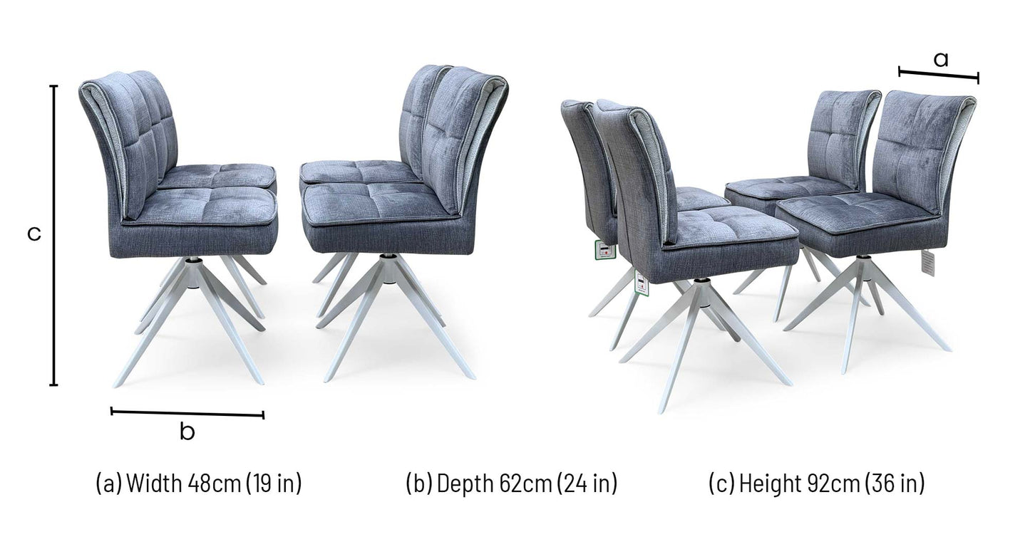 ‘Glacier’ Grey Fabric Set of 4 Swivel Dining Chairs