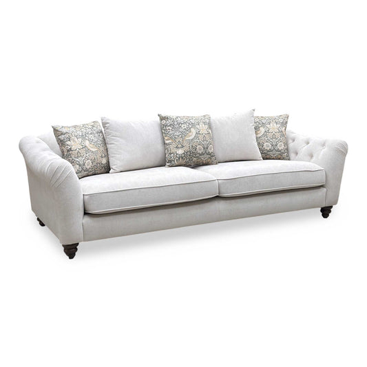 ‘Rita’ Ivory Genoa Marble Fabric 4 Seater Scatter Back Sofa