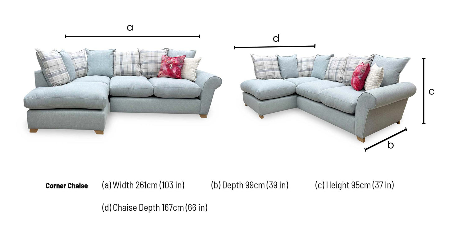 'Owen' Sky Blue Combination Cotswold Combination Fabric Pillow Back Right Hand Facing Arm Corner Sofa – view 7