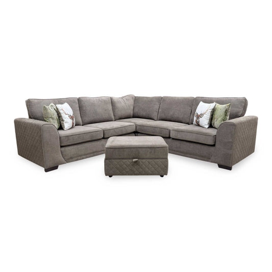 'Orka' Cocoa Brown Plaza Linen Fabric Large Corner Sofa + Large Storage Footstool