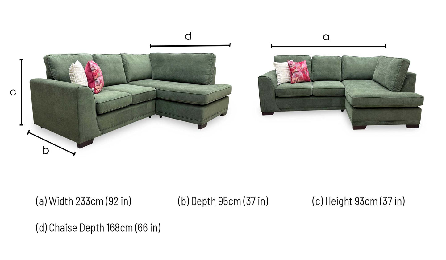 'Orka' Thyme Green Graceland Fabric Left Hand Facing Arm Compact 3 Piece Open End Corner Sofa – view 7