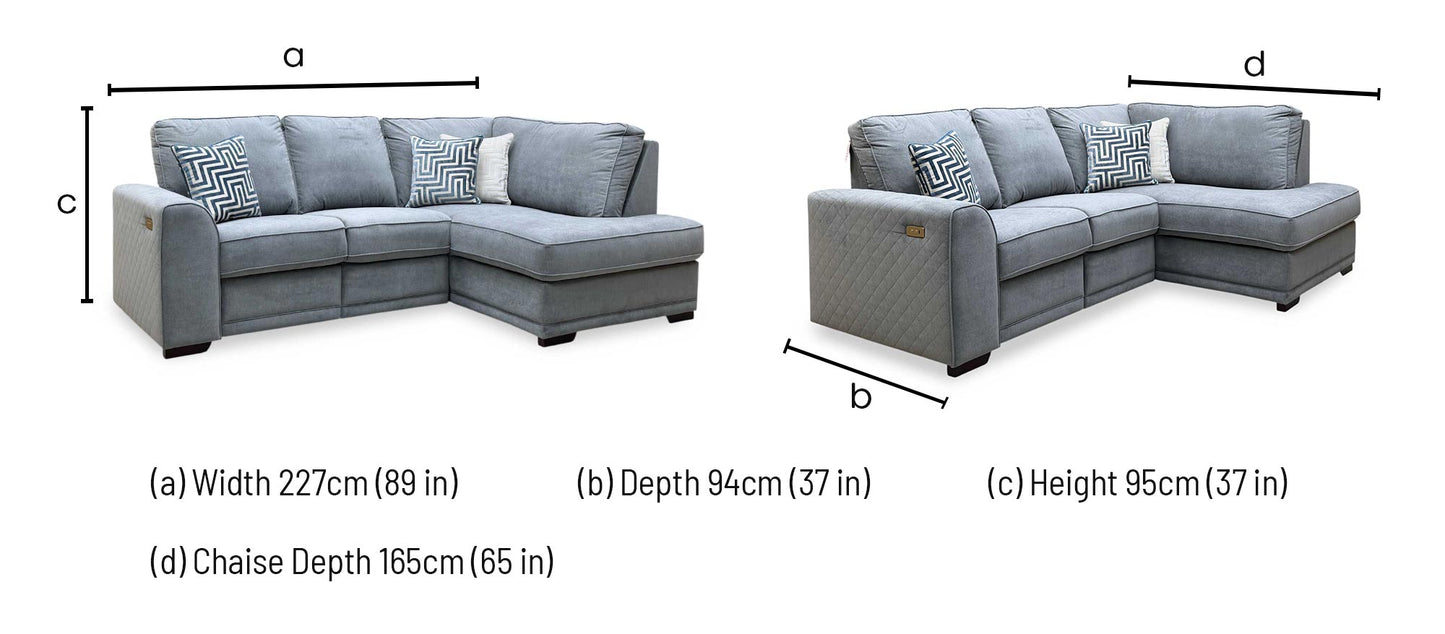 ‘Orka’ Graphite Grey Graceland Fabric Left Hand Facing Arm 2 Piece Motion Open End Corner Sofa