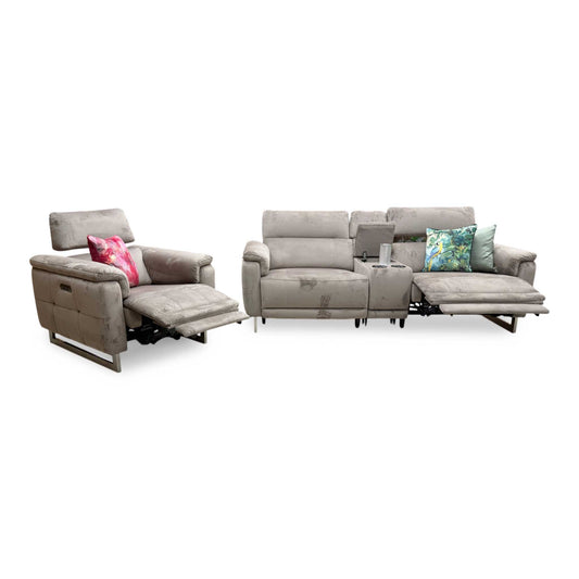 'Moet' 51014 Opulence Cedar Velvet Fabric 3 Seater Power Recliner Sofa with Telescopic Headrests and Smart Console