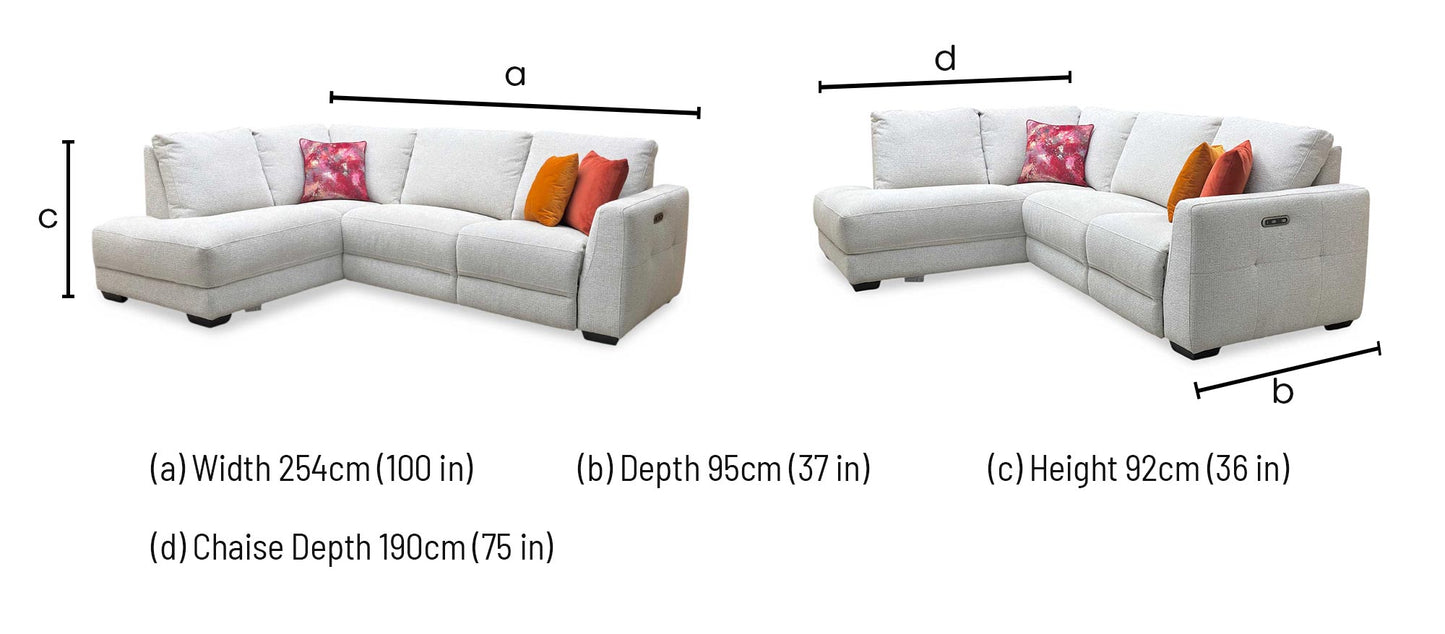 'Dinky’ Milan Natural 61100 Fabric Left Hand Facing Corner Chaise End Power Recliner Sofa