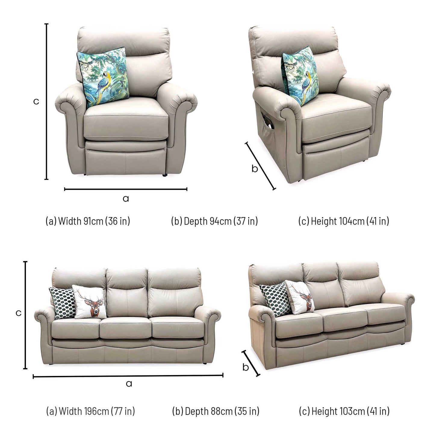 G Plan ‘Avon’ L846 Cambridge Taupe Leather 3 Seater + Lift and Rise Recliner Armchair Sofa Set