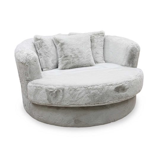 'Lorella' Vancouver Wolf Grey Faux Fur Large Swivel Chair