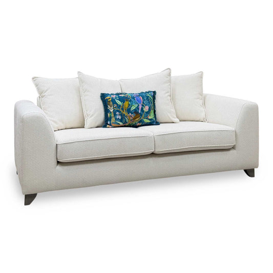 ‘Lorella’ Ivory Lorella Woven Fabric Pillow Back 3 Seater Sofa