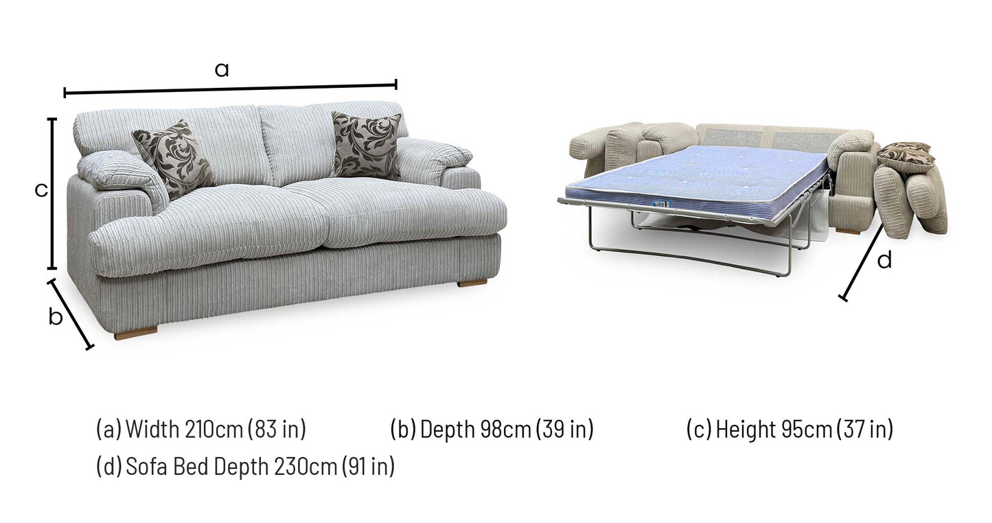 ‘Celine’ Mink and Mocha Celine Jumbo Cord Fabric 3 Seater Formal Back Deluxe Sofa Bed