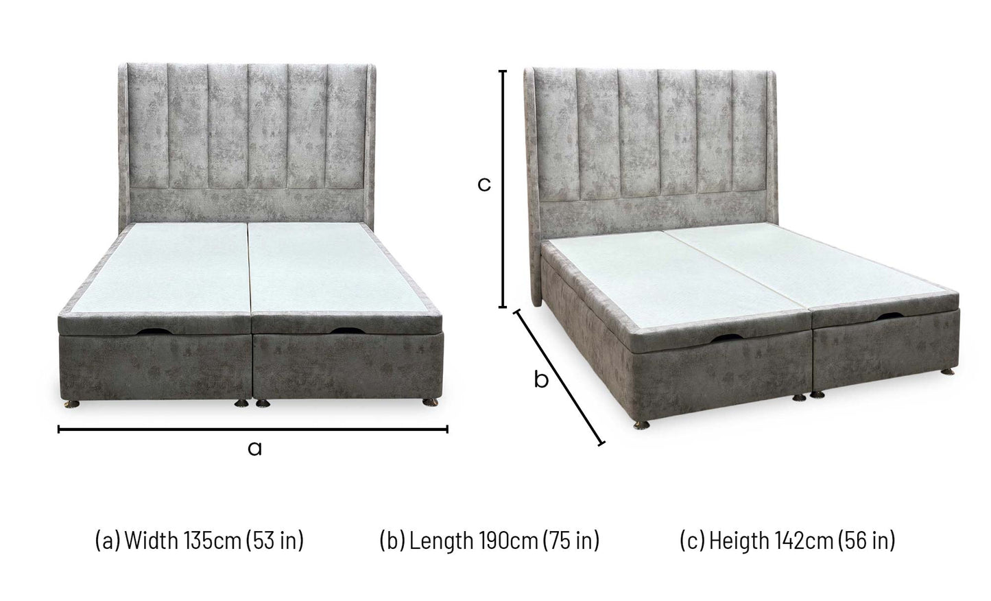 Artisan Collection ‘Ryo’ Daytona Stone Grey Velvet Fabric High Floor Standing Headboard + Double End Lift Ottoman Divan Base - Double