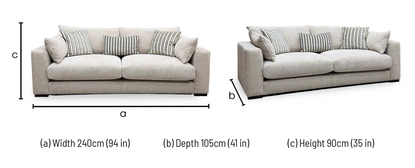 ‘Elise’ Taupe Boucle Fabric 4 Seater Sofa