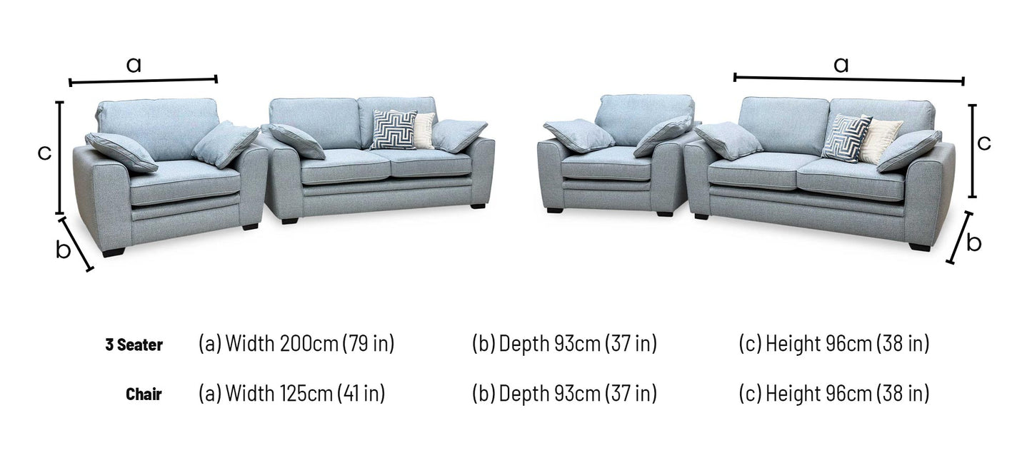 ‘Chalfont' Orm Duck Egg Tight Weave Fabric 3 Seater Sofa + Chair