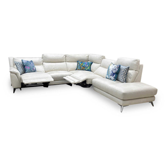 Contempo Bfa-Ori-R11 Cream Suede Fabric Right Hand Facing Corner Chaise End Sofa + Power Recliner Armless Unit – view 7