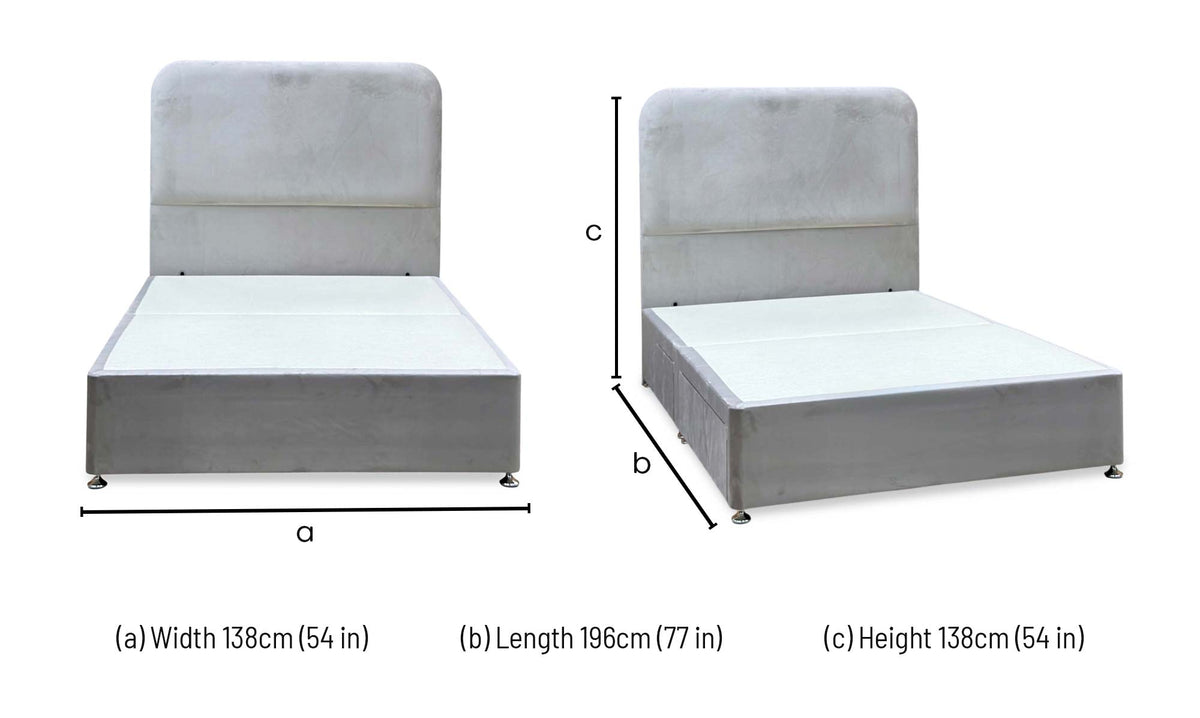 Hamilton argent grey velvet double divan and headboard dimensions: width 138cm, length 196cm, height 138cm