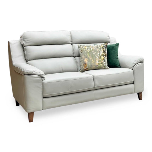 Preston Pearl Grey Real Leather 2 Seater Sofa