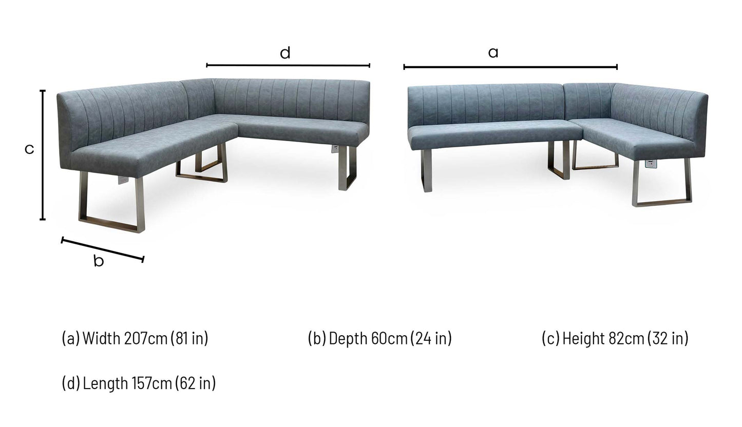 ‘Grigio’ Grey Fabric Left Hand Facing Corner Dining Bench