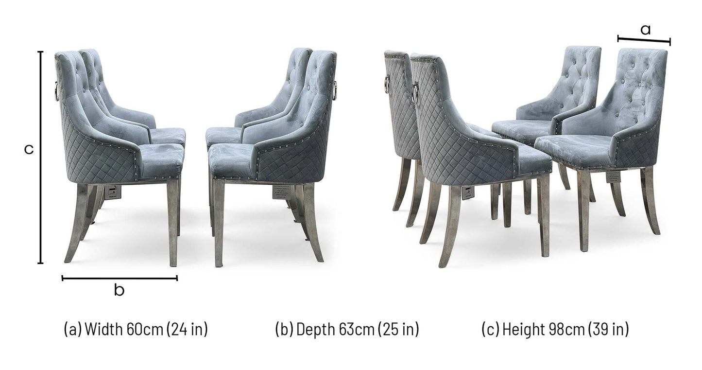 ‘Dolce’ Silver Velvet Fabric Set of 4 Dining Chairs