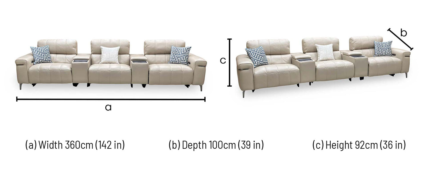 World of Leather ‘Homestage’ Nc-039c Pebble Cream Leather 4 Seater Power Recliner Sofa with Power Headrests + Media Consoles