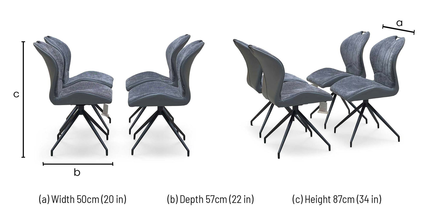 ‘Raul’ Anthracite Grey Fabric Set of 4 Swivel Dining Chairs