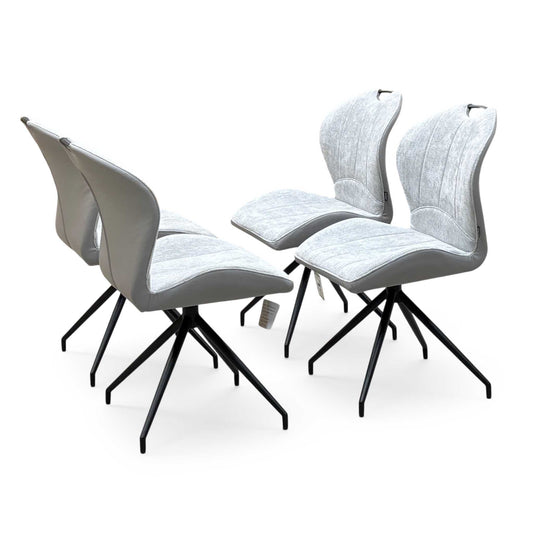‘Raul’ Stone Grey Fabric Set of 4 Swivel Dining Chairs