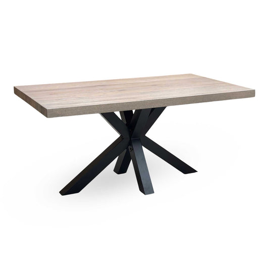 Bodahl ‘Njord’ 8 Vintage Grey Solid Oak Straight Edge 160cm Dining Table with Metal Star Base