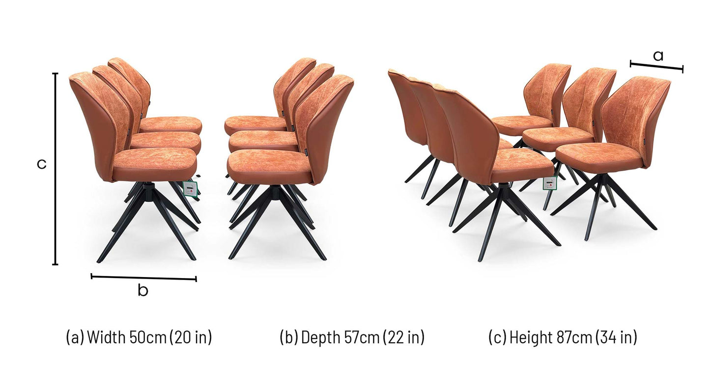 ‘Julio’ Te2 Terracotta Orange Fabric Set of 6 Swivel Dining Chairs