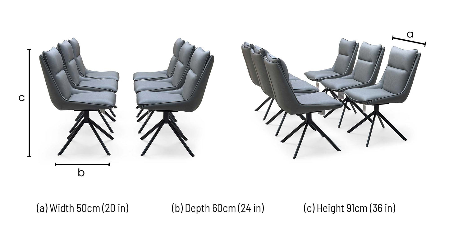 ‘Catalina’ Dark Grey Faux Leather Set of 6 Swivel Dining Chairs