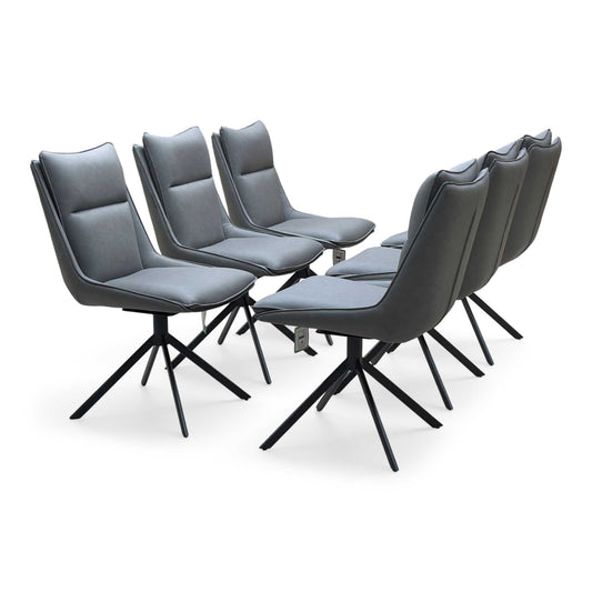‘Catalina’ Dark Grey Faux Leather Set of 6 Swivel Dining Chairs
