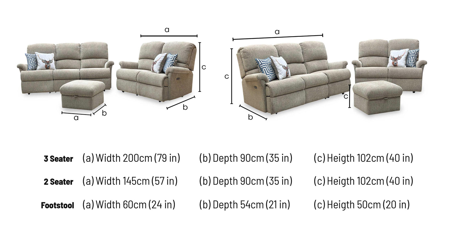Sherborne ‘Nevada’ Beige Fabric 3 + 2 Seater Power Recliner Sofa Set + Storage Footstool