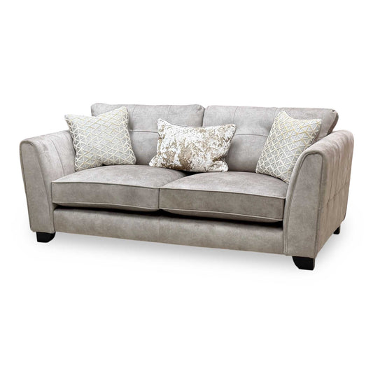 ‘Mariah’ Dapple Silver-No Insert Velvet Fabric Classic Back 3 Seater Sofa