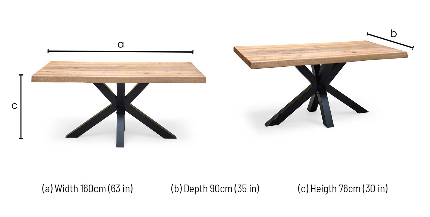 Bodahl ‘Terra’ 1 Oil Solid Oak Raw Edge 160cm Dining Table with Metal Star Base