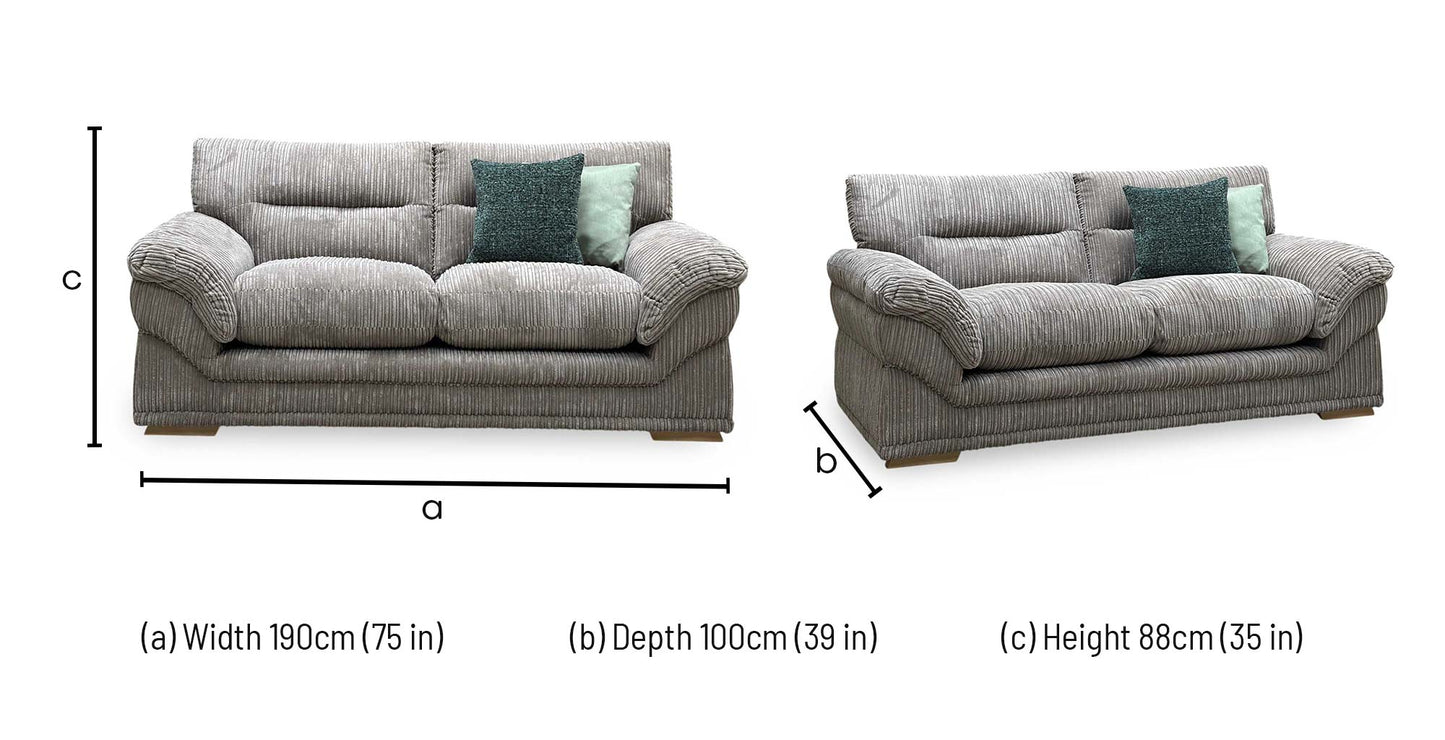 ‘Claude’ Steel Grey Jumbo Cord Fabric 2 Seater Sofa