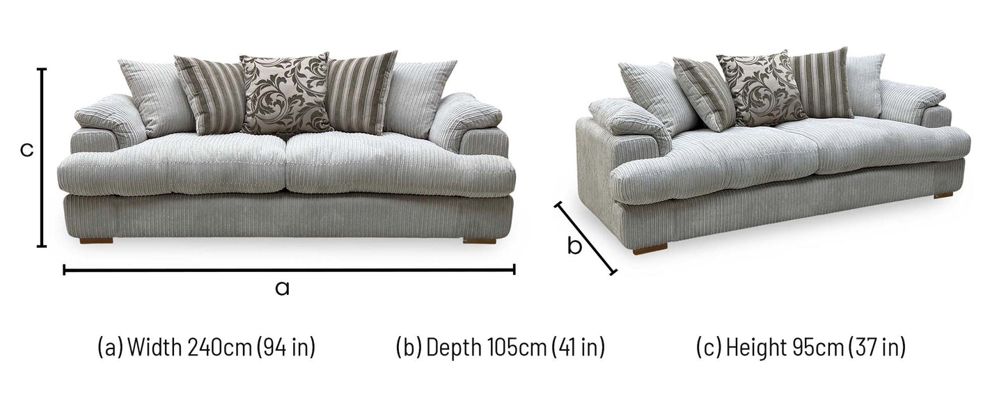‘Celine’ Mink and Mocha Jumbo Cord Fabric 4 Seater Pillow Back Sofa