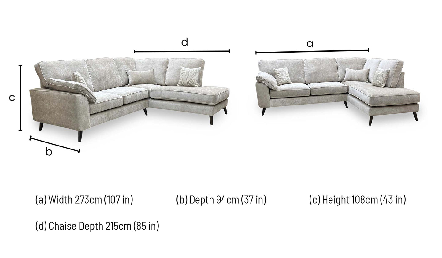 ‘Theodore’ Celine Husk Grey Fabric Right Hand Facing Corner Sofa