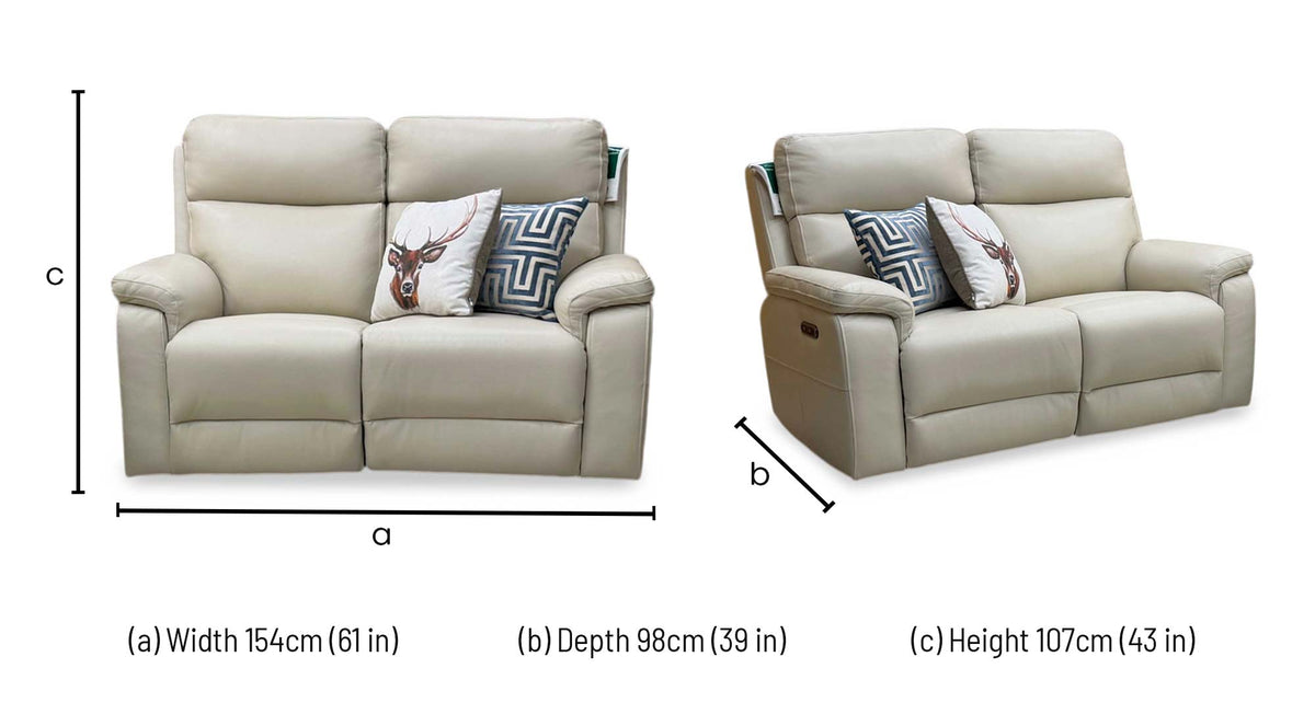 'Raven' Montana Bone China Cat-60:05 Cream Leather 2 Seater Power Recliner Sofa