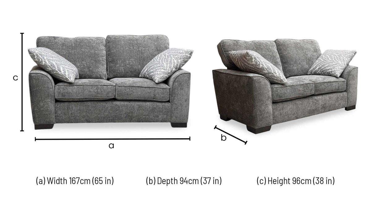 'Theodore' Meridian Charcoal Grey Chenille Fabric 2 Seater Sofa
