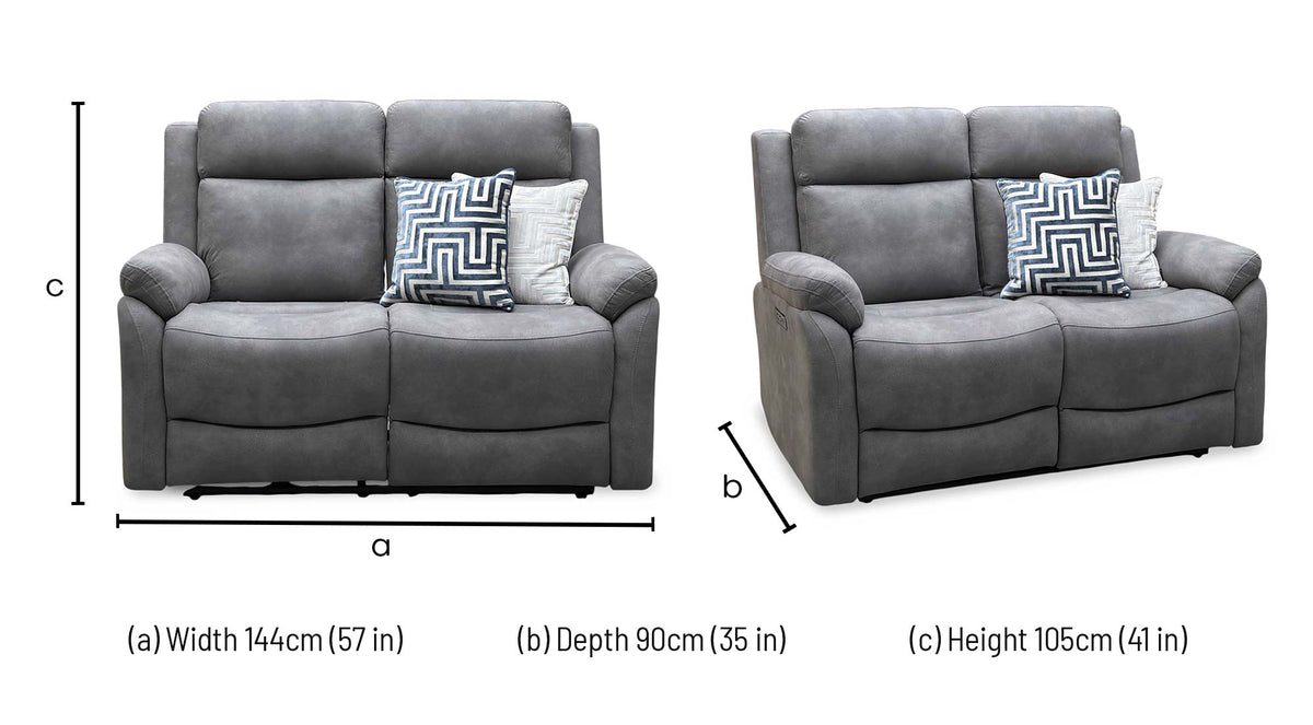 ‘Linea’ Storm Grey Microfiber Fabric 2 Seater Power Recliner Sofa