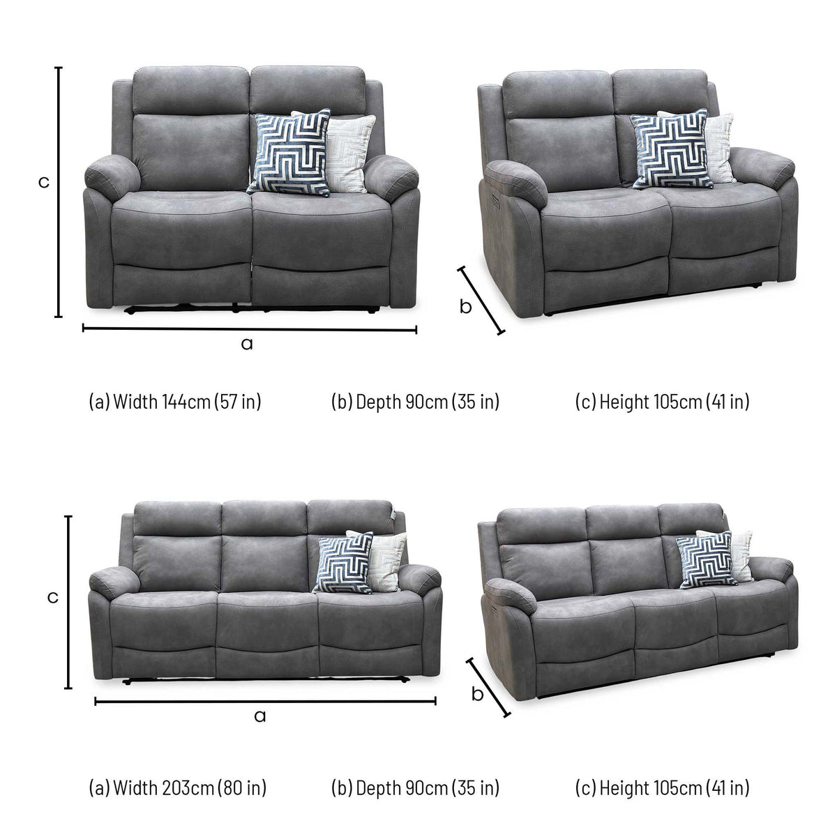 'Linea' Storm Grey Microfiber Fabric 3 + 2 Seater Power Recliner Sofa Set