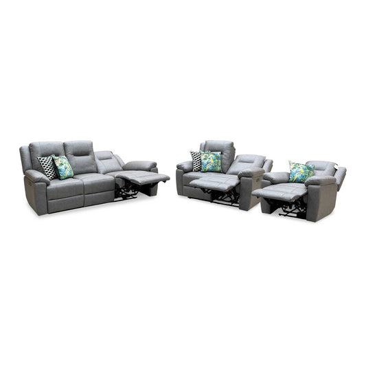 ‘Marlowe’ Grey Microfiber Fabric 3 + 2 Seater Power Recliner with Power Armchair Sofa Set