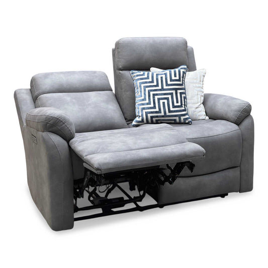 ‘Linea’ Storm Grey Microfiber Fabric 2 Seater Power Recliner Sofa