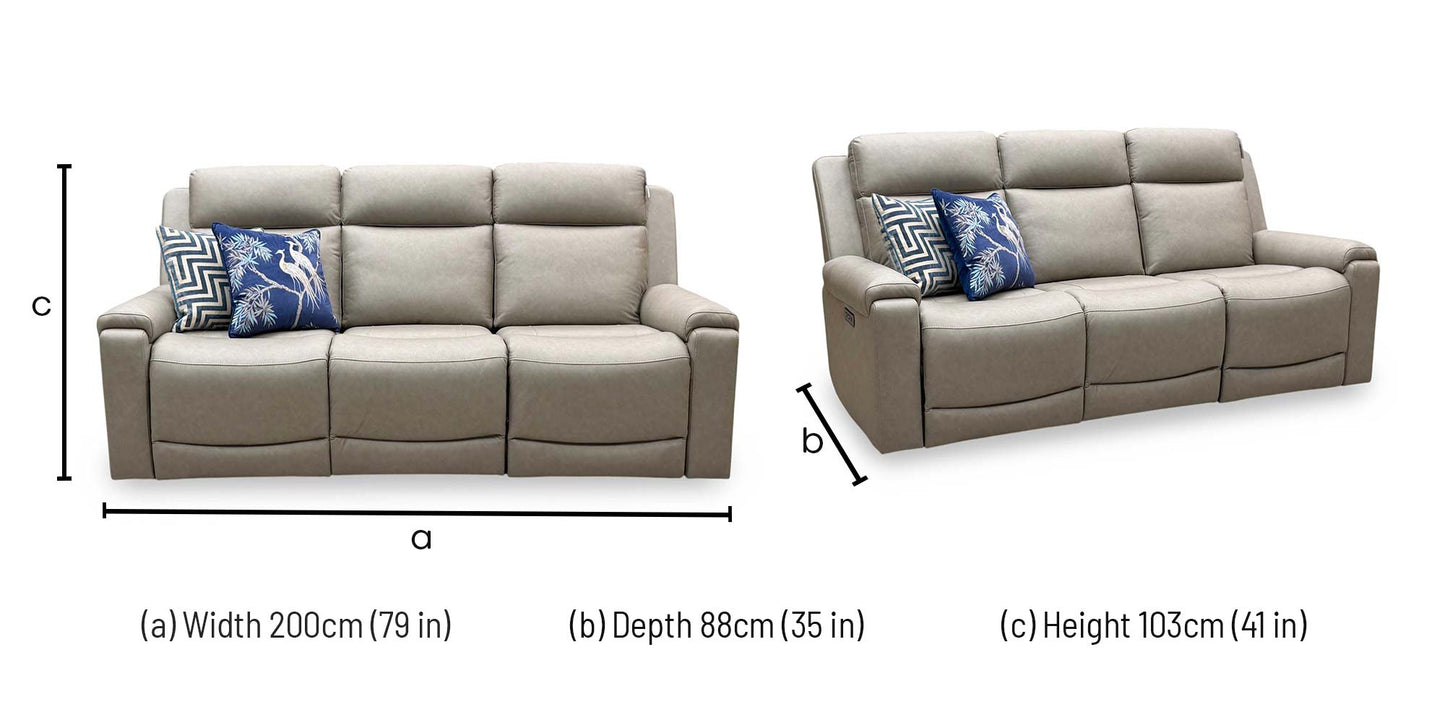 'Nova’ Taupe Grey Microfiber Fabric 3 Seater Power Recliner Sofa