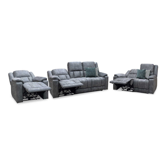 ‘Savoy’ Dark Grey Microfiber Fabric 3 + 2 Seater Power Recliner with Power Armchair Sofa Set