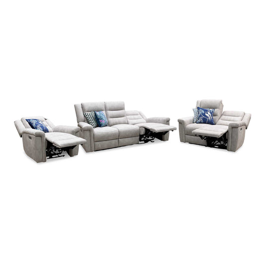 ‘Vega’ Beige Microfiber Fabric 3 + 2 Seater Power Recliner with Power Armchair Sofa Set