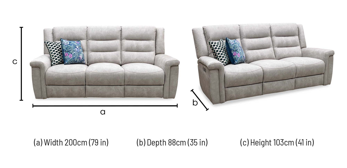 'Vega’ Beige Microfiber Fabric 3 Seater Power Recliner Sofa