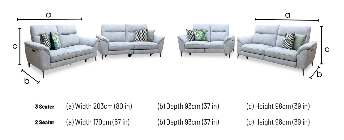 'Morgan' Dexter Smoke Grey Velvet Fabric 3 + 2 Seater Power Recliner Sofa Set